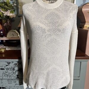 Brochu Walker Crewneck Sweater XS Chic Preppy High Low Cotton Ble Feminine White